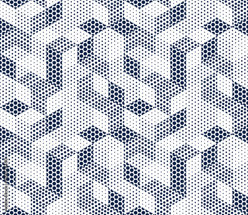 3D dotted cubes seamless pattern vector background, dots dimensional blocks, architecture and construction, geometric design.