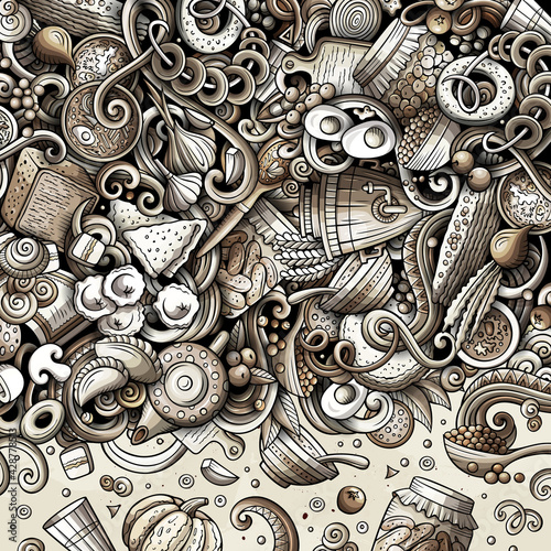 Cartoon vector doodles Russian food frame