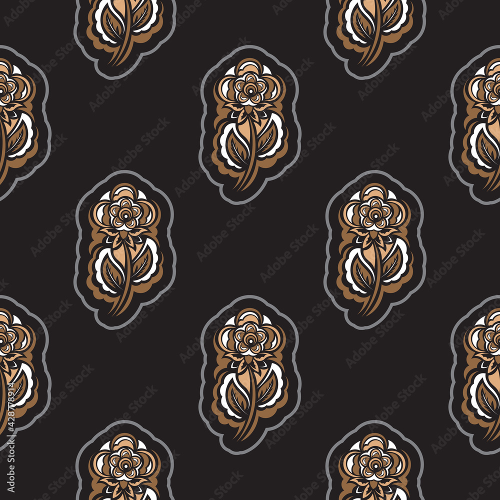 Seamless presentable pattern with flowers and monograms in simple style. Seamless presentable pattern with flowers and monograms in simple style.
