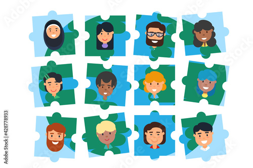 Diverse community team building puzzle concept vector