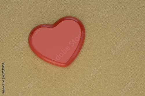 Red heart on golden background, 3D rendering. 3D illustration.