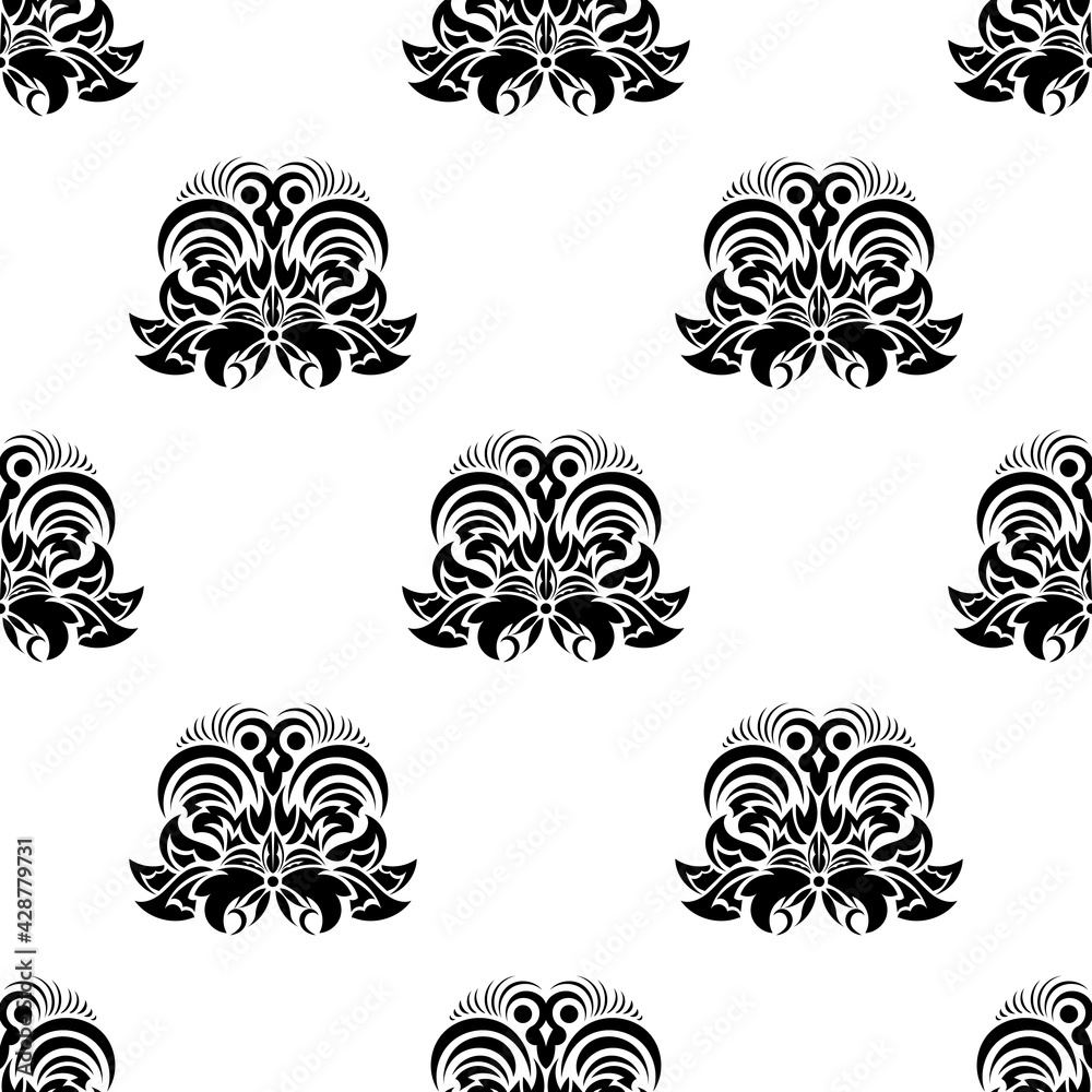 Seamless black and white pattern with monograms in the Baroque style. Good for backgrounds and prints. Vector