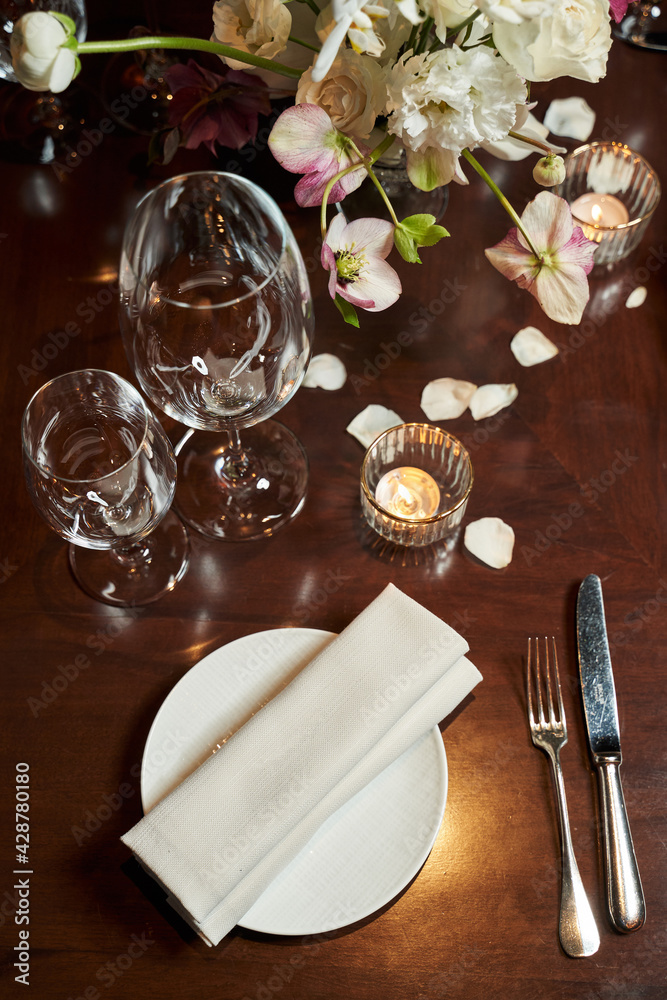 table setting for a wedding dinner. view from above