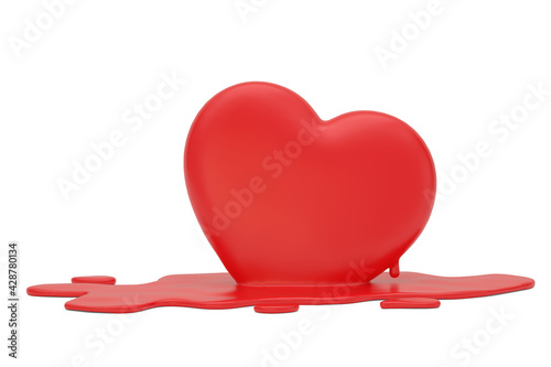 Melting heart isolated on white background. 3D illustration. photo