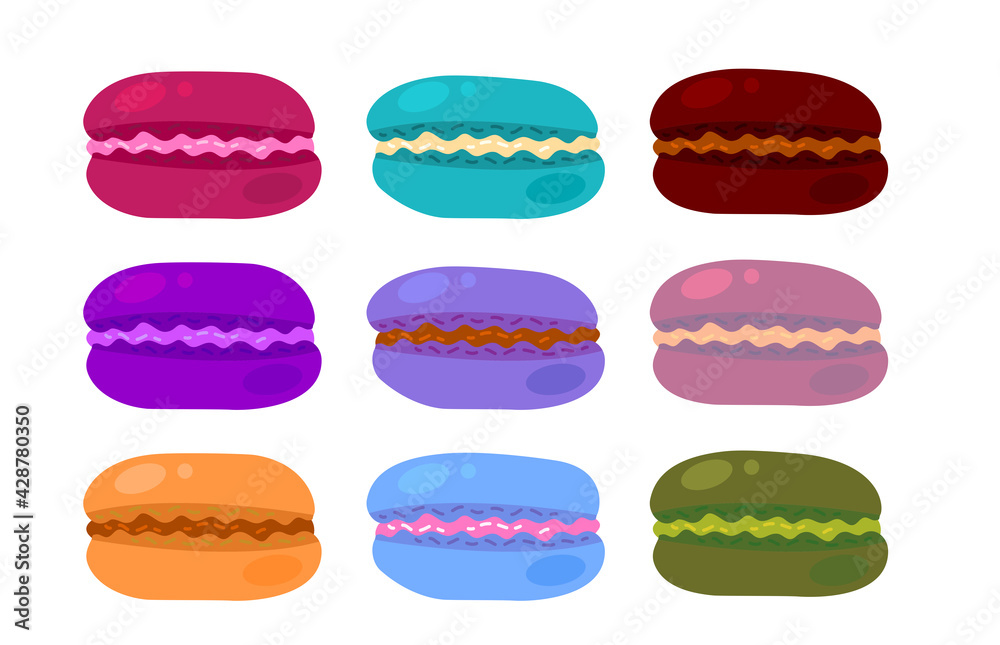Macaroon cookie set. Collection of colorful French macaroon biscuits Macaroon cookie set. Collection of colorful French macaroon biscuits
