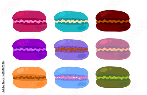 Macaroon cookie set. Collection of colorful French macaroon biscuits