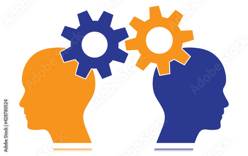 Two heads with cogwheels vector design. This illustration can be used in communication, teamwork, brainstorming and different business strategy design projects.
