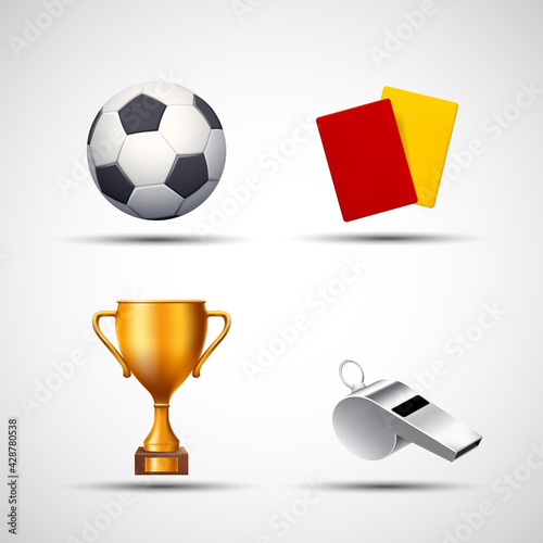Soccer ball, whistle, gold cup and cards
