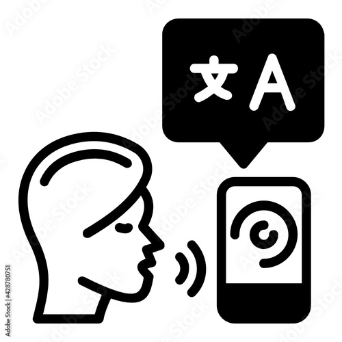 Translator App Concept, Human Getting Help Mobile For Translations Vector line Icon Design, Language Translation symbol on white background, Dub localization stock illustration