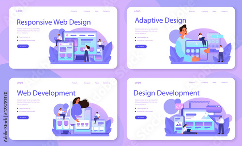 Responsive web design web banner or landing page set. Adaptive content