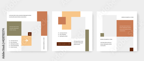Clean and elegant social media layouts with basic geometrical shapes and pastel colors, square web banners for web, modern fashion templates for vendors