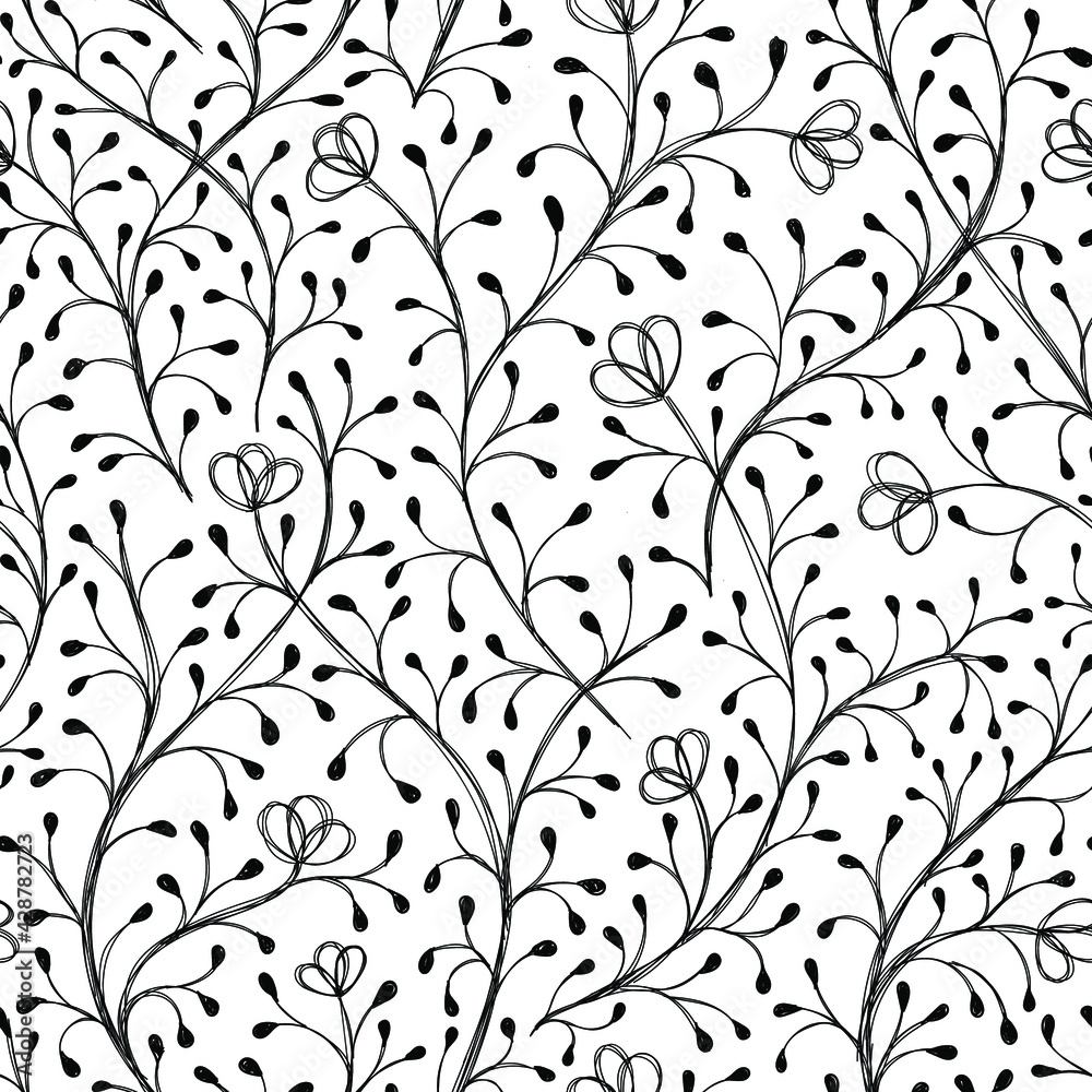 Fototapeta premium Ink flower ivy pattern