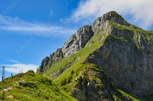 hike to the fronalpstock above mollis in the glarus mountains. Ascent to the summit through the couloir. landscape swiss