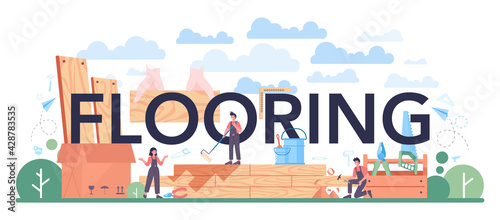 Flooring typographic header. Professional parquet laying, wooden