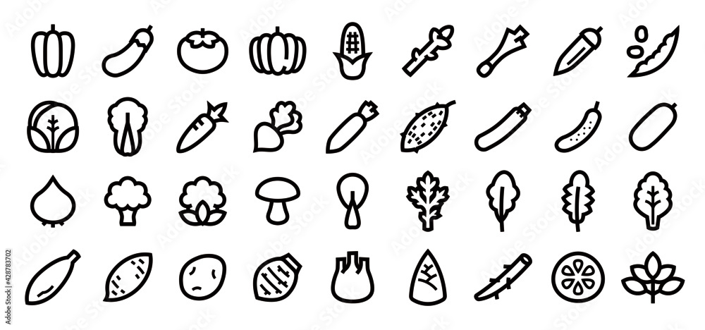 Vegetable Icon Set (Bold outline version)