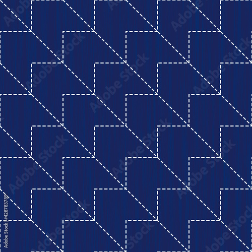 Sashiko pattern. Vector seamless embroidery Japanese traditional art.