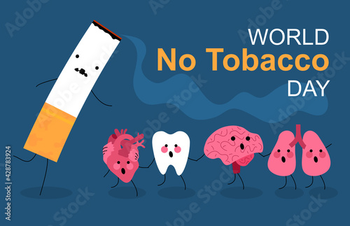World No Tobacco day vector illustration. Tooth, brain, heart, lungs and cigarette. Stop smoking
