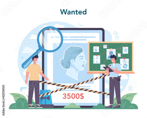 Police officer online service or platform. Detective making investigation