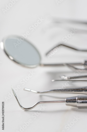 healthy tooth, different tools for dental care. Dental background.