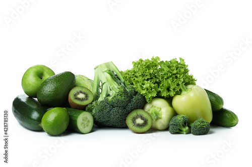 Fresh green vegetables isolated on white background