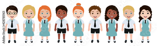 Children. Kids faces. Smiling school boys and girls set. Isolated vector illustration. Multiethnic people. Cartoon avatars collection. Young teenagers female and male. Back to school