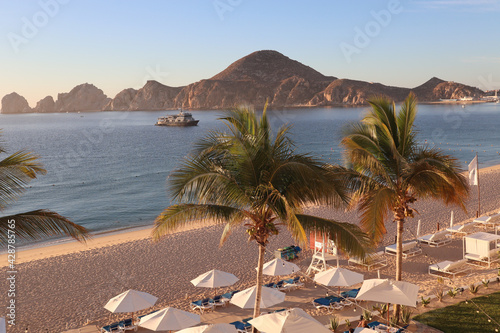 View across the bay to the cape of the bay of  Sea of Cortez in Los Cabos, Cabo San Lucas, Mexico photo