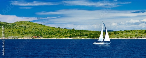 Sailing ship in front of Kornati islands of Croatia