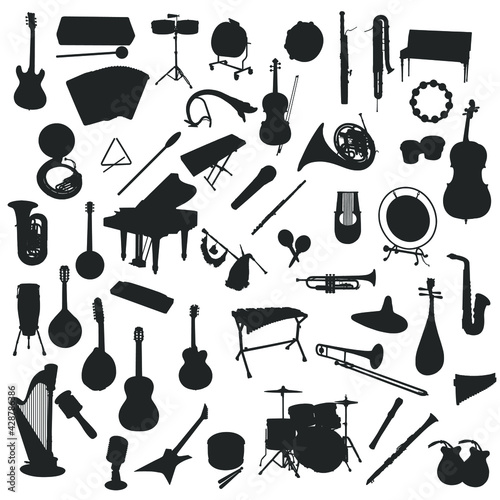 Music Illustration Clip Art Design Collection Silhouettes Sound Vector Set.