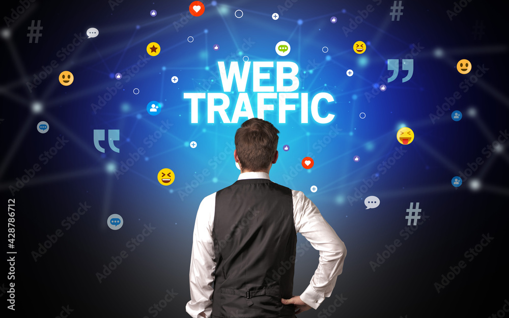 Rear view of a businessman, social media concept Rear view of a businessman, social media concept