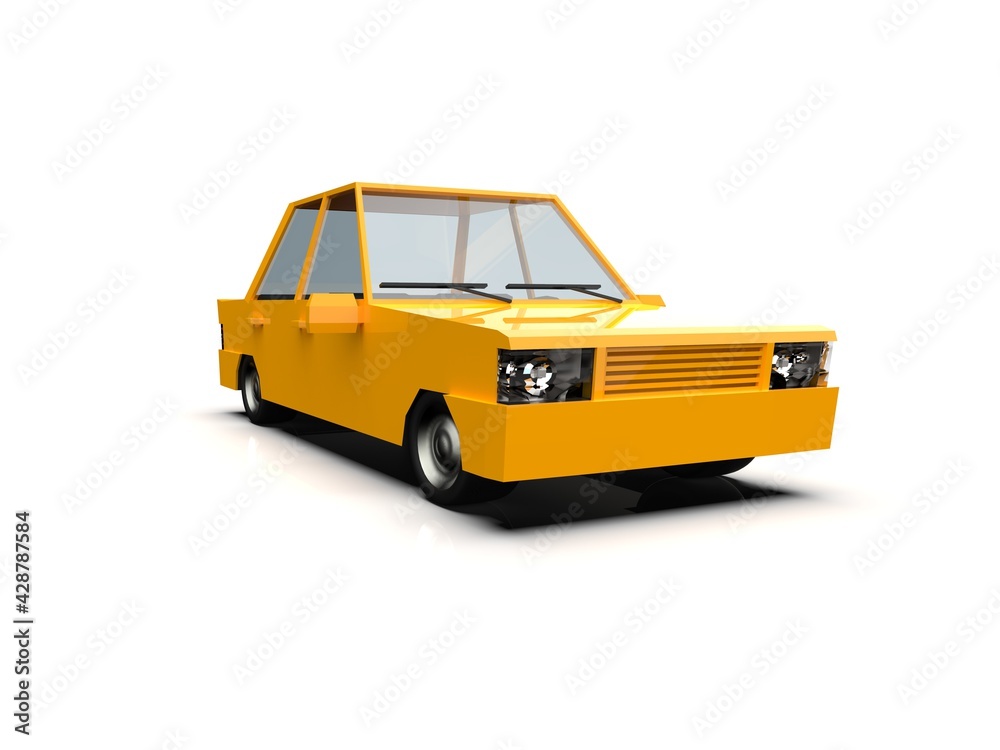 Low Poly Yellow Car Sedan Isolated on White Background