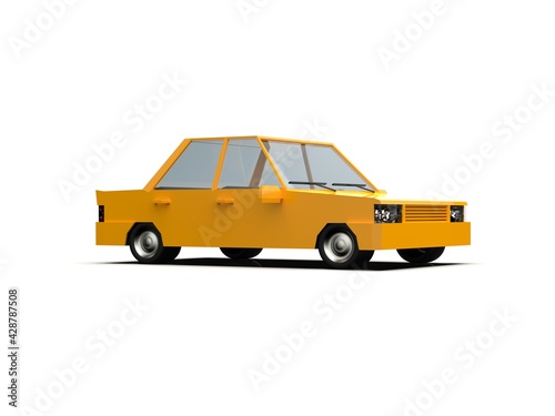 Low Poly Yellow Car Sedan Isolated on White Background