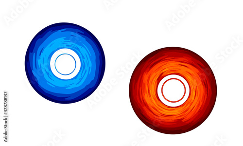 The disc of a music player record.  White background.