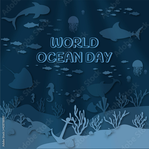 World ocean day background illustration, poster, design . High quality illustration 
