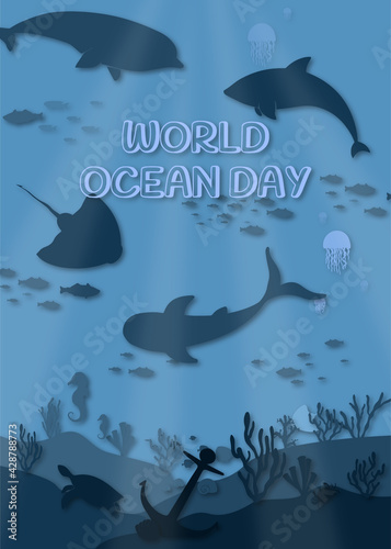 World ocean day background illustration, poster, design . High quality illustration 