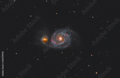Close up of Messier 51 galaxy, located in Canes Venatici constellation, taken with my telescope.