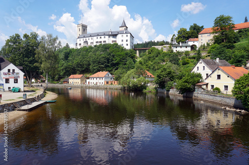 rozmberk castle at the Vltava river in Southern Bohemia, Czech Republik 