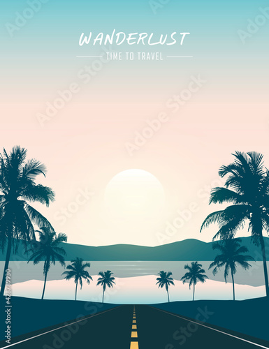 summer paradise road trip beautiful sunset tropical palm