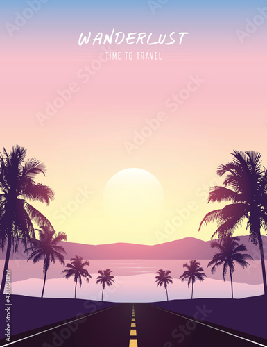 summer paradise road trip beautiful sunset tropical palm