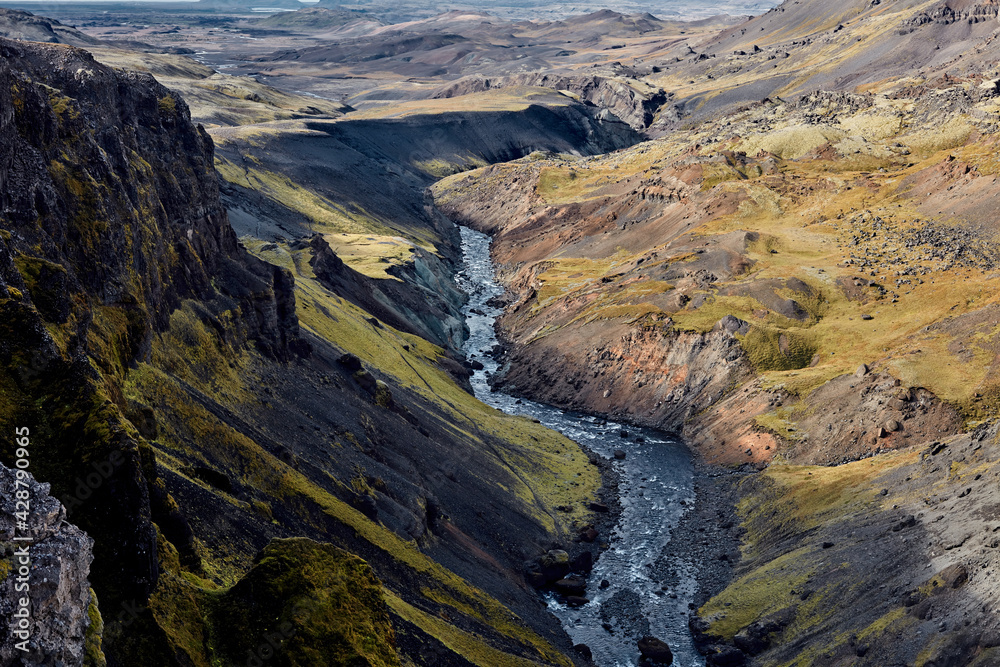 Fossa River Valley near Haifoss Waterfall Iceland