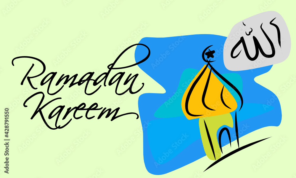 Fototapeta premium Mosque doodle art style vector design decoration. Ramadan kareem. Eid mubarak
