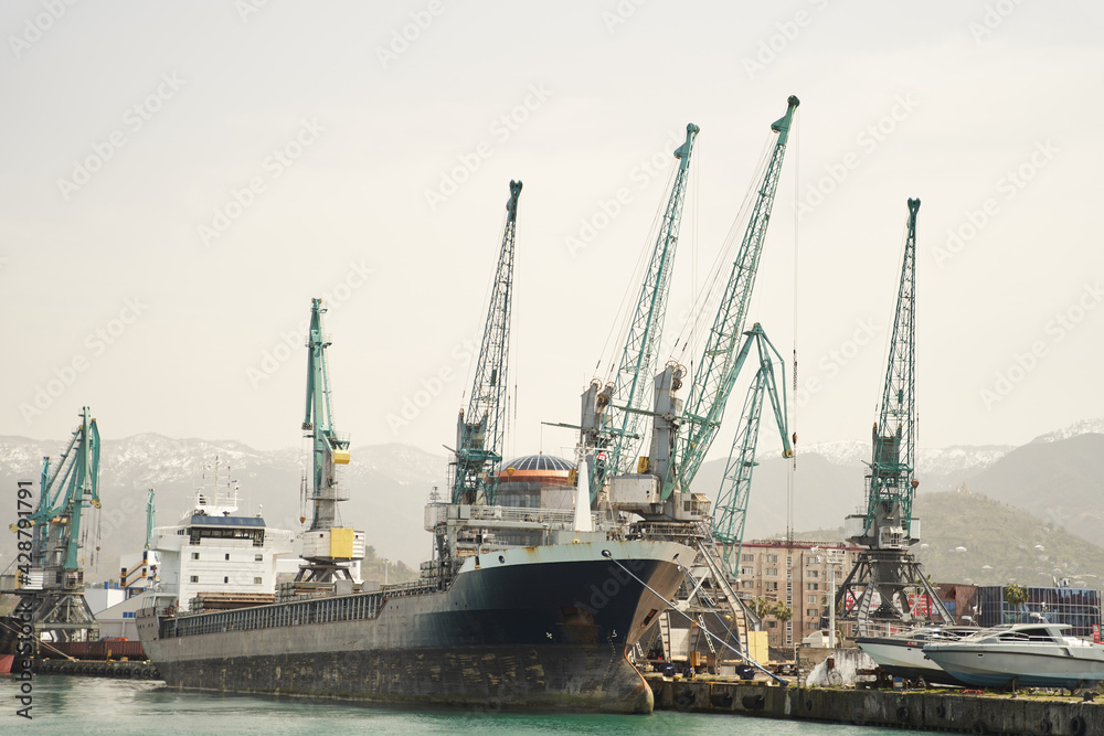 Batumi, Georgia - 04.05.2021: Batumi International Container Terminal. Batumi seaport