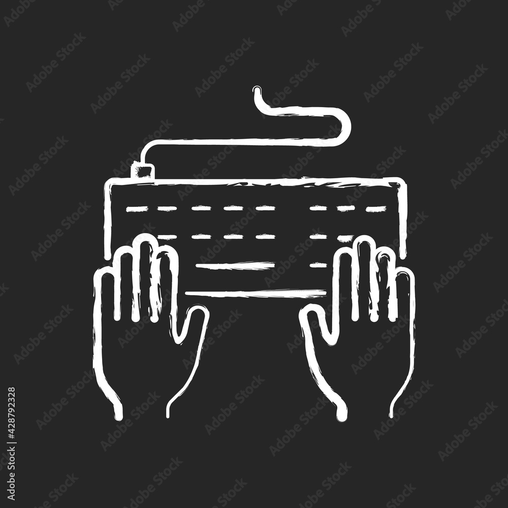 Keyboard chalk white icon on black background. Professional freelance worker. Copywriter work. Enter information with keypad. Journalist service. Isolated vector chalkboard illustration Keyboard chalk white icon on black background. Professional freelance worker. Copywriter work. Enter information with keypad. Journalist service. Isolated vector chalkboard illustration