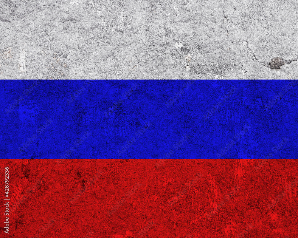 Fahne von Russland auf verwittertem Beton
