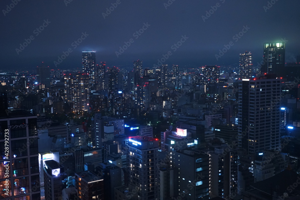 Aerial view of Skyscraper of Osaka city at night in Japan - 大阪 夜景 摩天楼