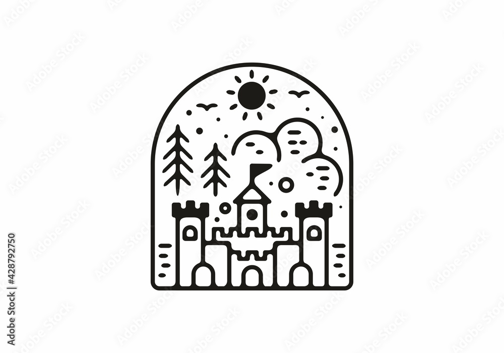 Black line art illustration of castle badge Black line art illustration of castle badge