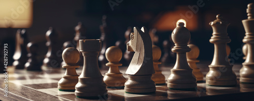 Fényképezés Chess pieces arranged on the chessboard