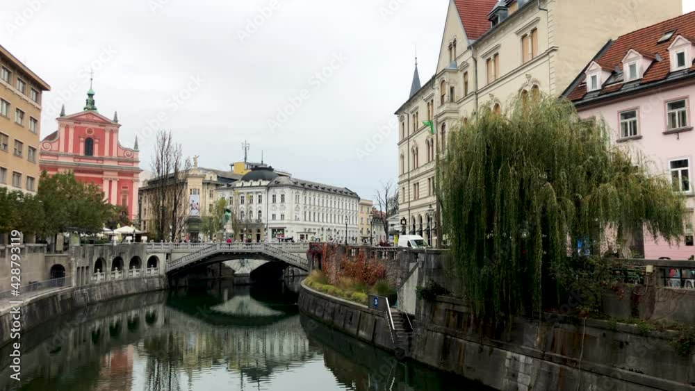Center of Ljubljana in Slovenia among the typical streets and houses of the capital of Slovenia. Autumn in Slovenia. Center of Ljubljana in Slovenia among the typical streets and houses of the capital of Slovenia. Autumn in Slovenia.