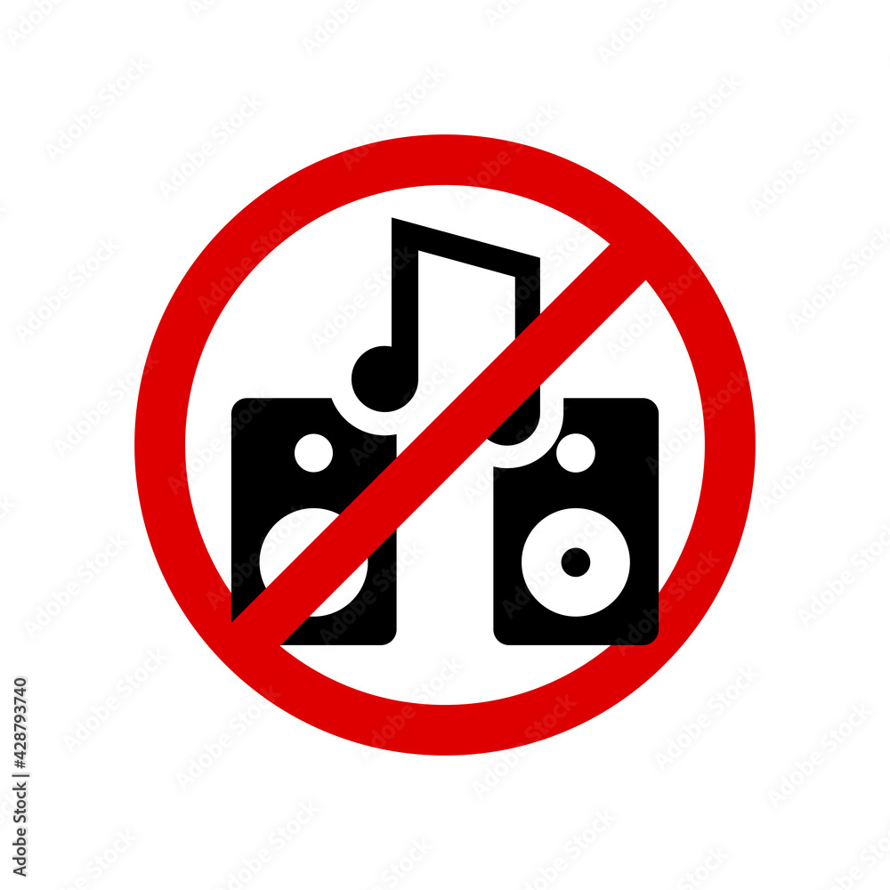 No loud music. Prohibition sign. Forbidden round sign. Vector illustration No loud music. Prohibition sign. Forbidden round sign. Vector illustration