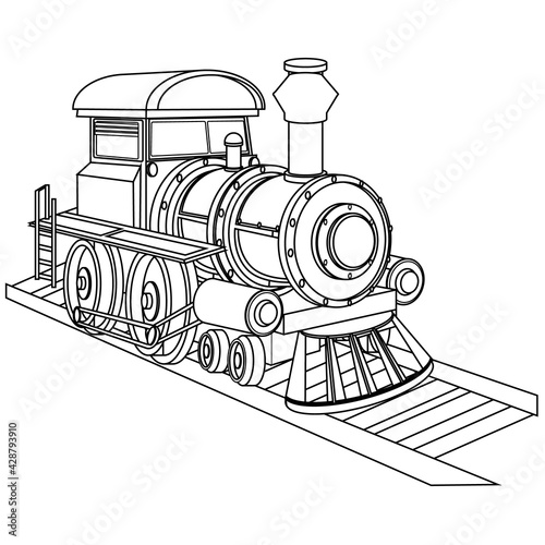 Coloring image of the train. Vector illustration on the theme of painting techniques.