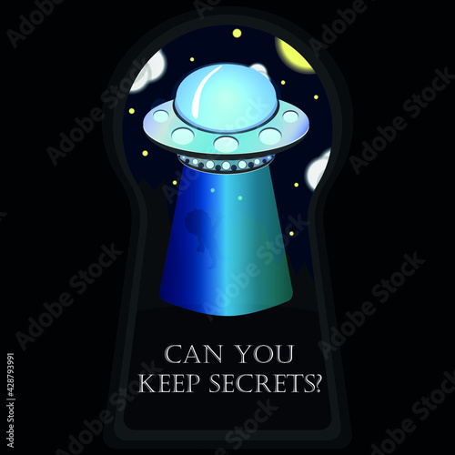UFO abduction. Someone saw it through the keyhole. The mystery of alien creatures has been razed. Vector in eps10.
